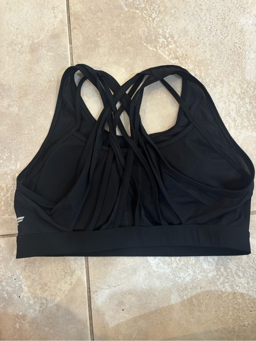 Fabletics Black Strappy Sports Bra with Mesh Overlay